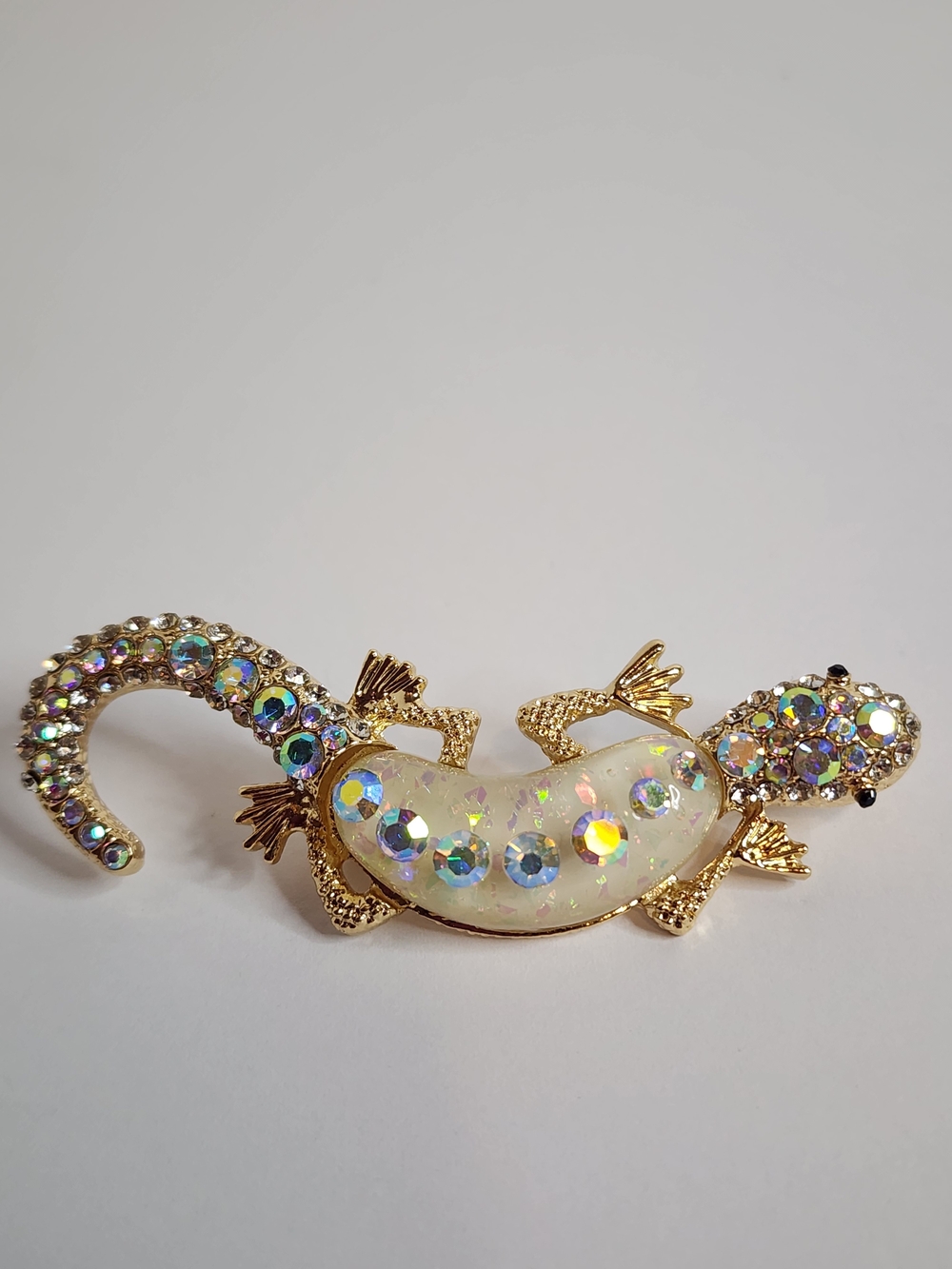 Gold Tone Crystal Gecko Brooch.  NWOT. 2.75" X 1".